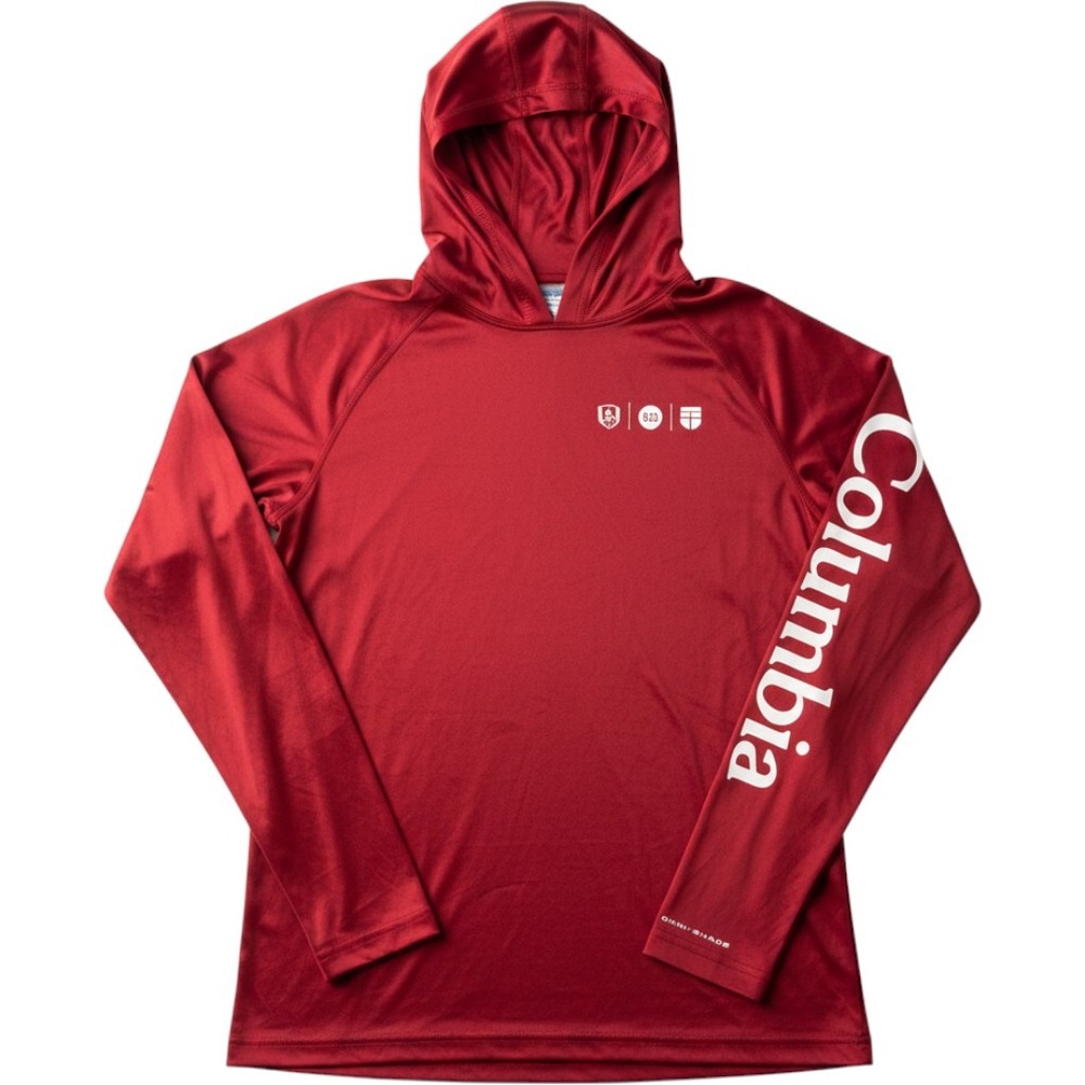 Columbia PFG Mens Red Omni-Shade Sun Hoodie Long Sleeve Fishing Shirt Medium
